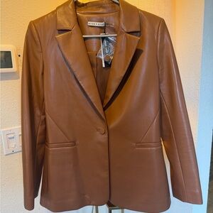 Alice + Olivia Tan Vegan Leather Blazer